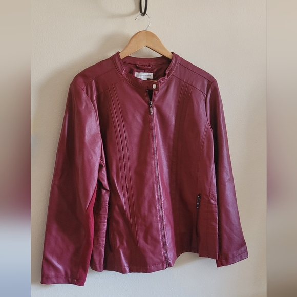 Christopher & Banks Leather Motorcycle Jacket with Piping, Women's XL, Red Wine. - Picture 1 of 14